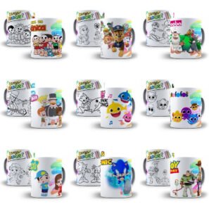 10 Estampas Caneca Infantil Personagens P Colorir Corel Draw