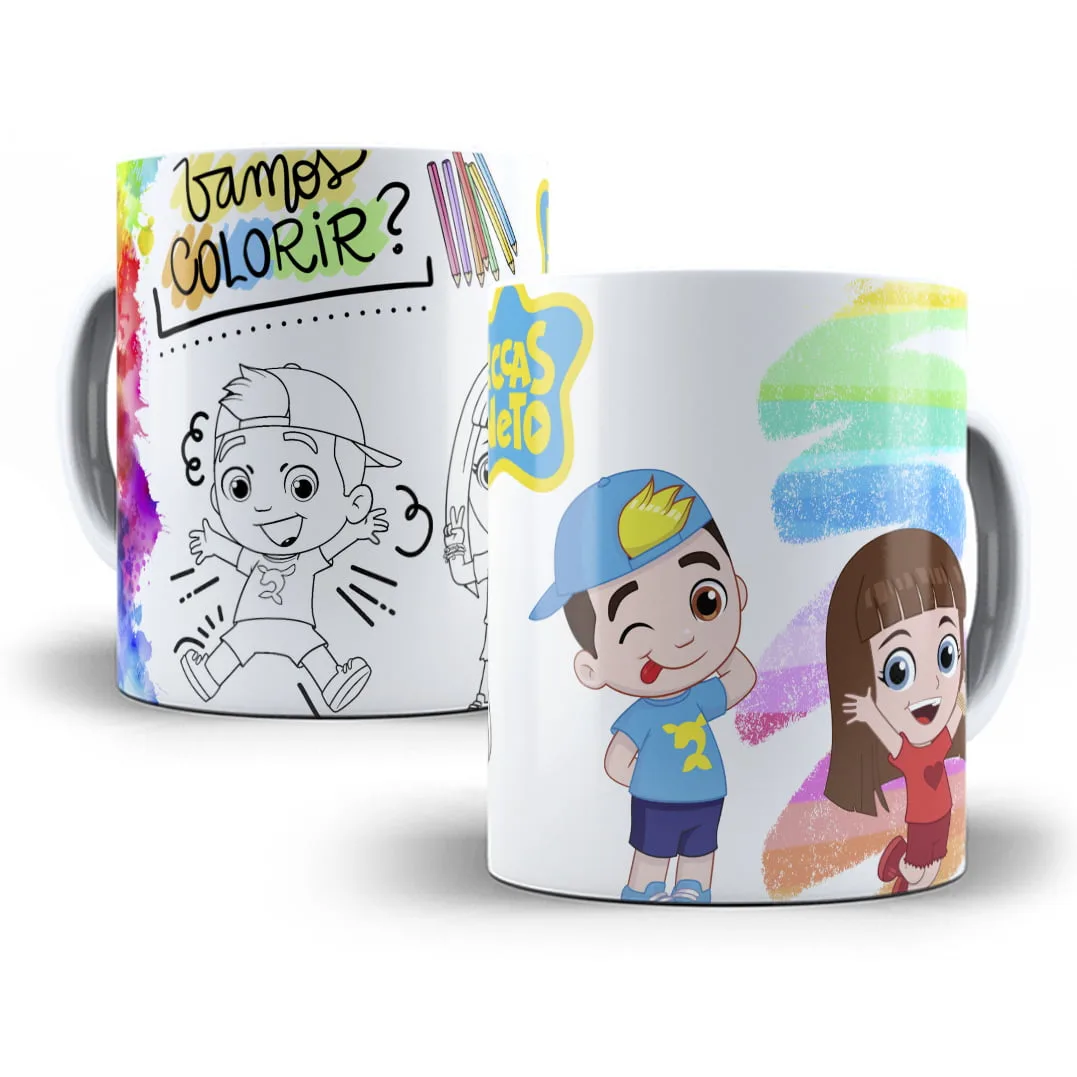 Ilustrações infantis coloridas e para colorir com menino de boné e menina
