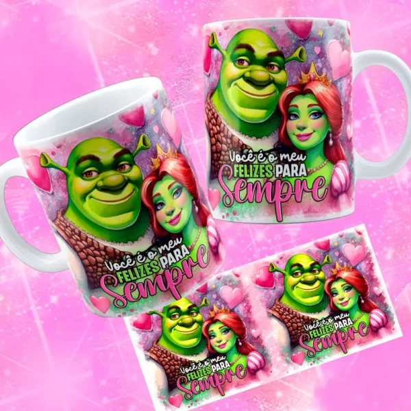 12 Artes Digitais para Caneca Dia dos Namorados Shuerk e Fiona