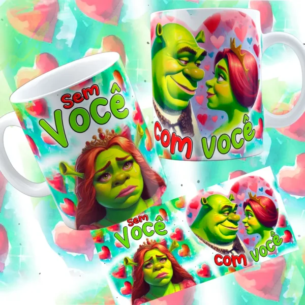 12 Artes Digitais para Caneca Dia dos Namorados Shuerk e Fiona