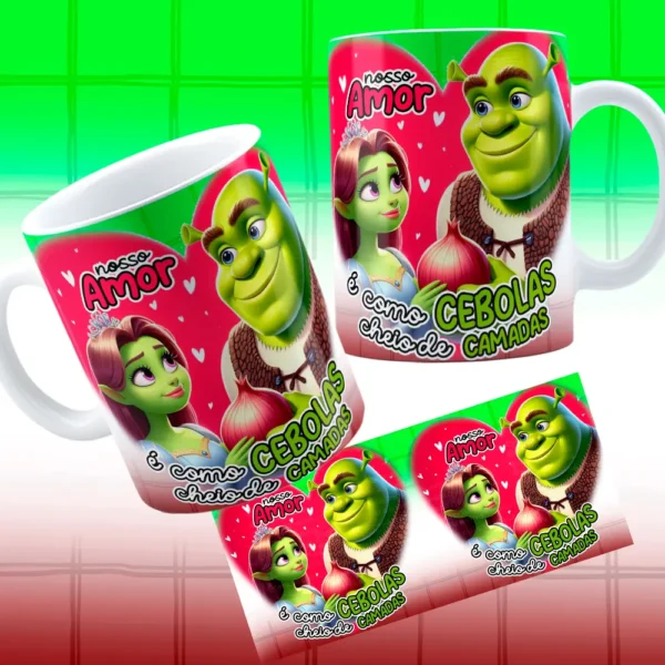 12 Artes Digitais para Caneca Dia dos Namorados Shuerk e Fiona