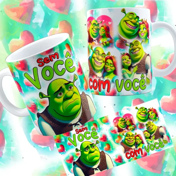12 Artes Digitais para Caneca Dia dos Namorados Shuerk e Fiona