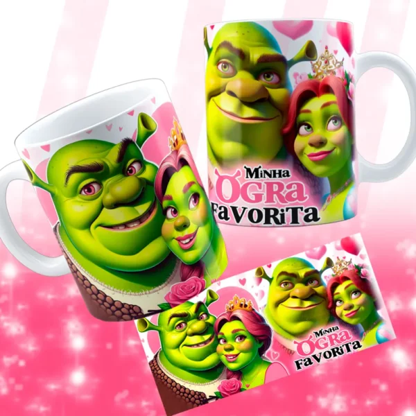 12 Artes Digitais para Caneca Dia dos Namorados Shuerk e Fiona