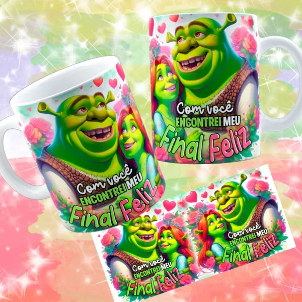 12 Artes Digitais para Caneca Dia dos Namorados Shuerk e Fiona
