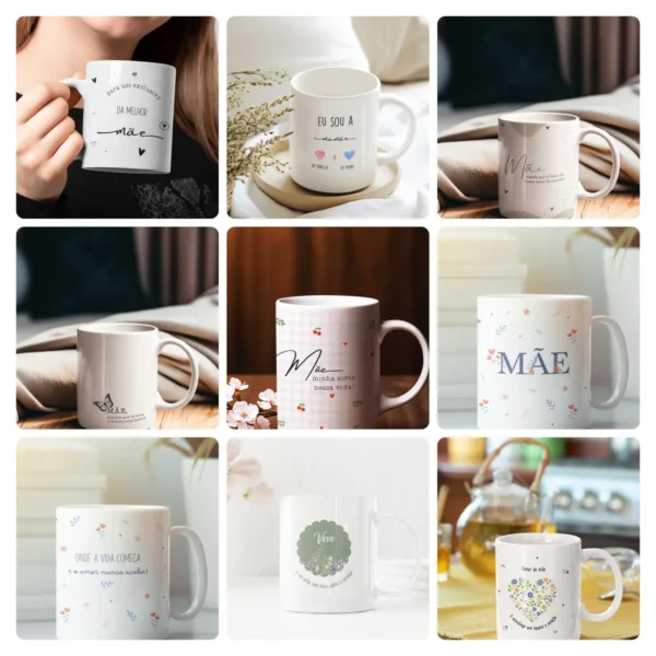 13 Artes Editáveis para Canecas de Dia das Mães