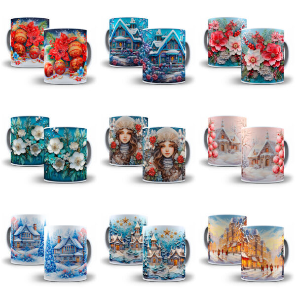 130 Artes Para Caneca Natal 3D Arquivos Png Sublimação