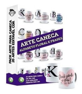 26 Artes Para Caneca Alfabeto Floral Frases Editável Em Cdr