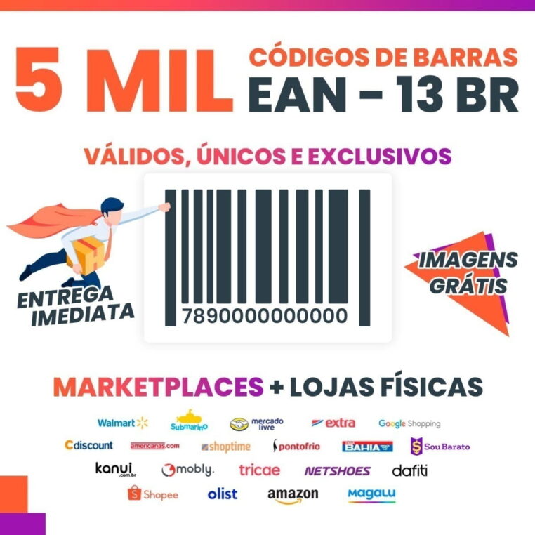 5 Mil Códigos De Barras Ean 13 789 P/ Marketplaces Cadastros Ilustrei Studio