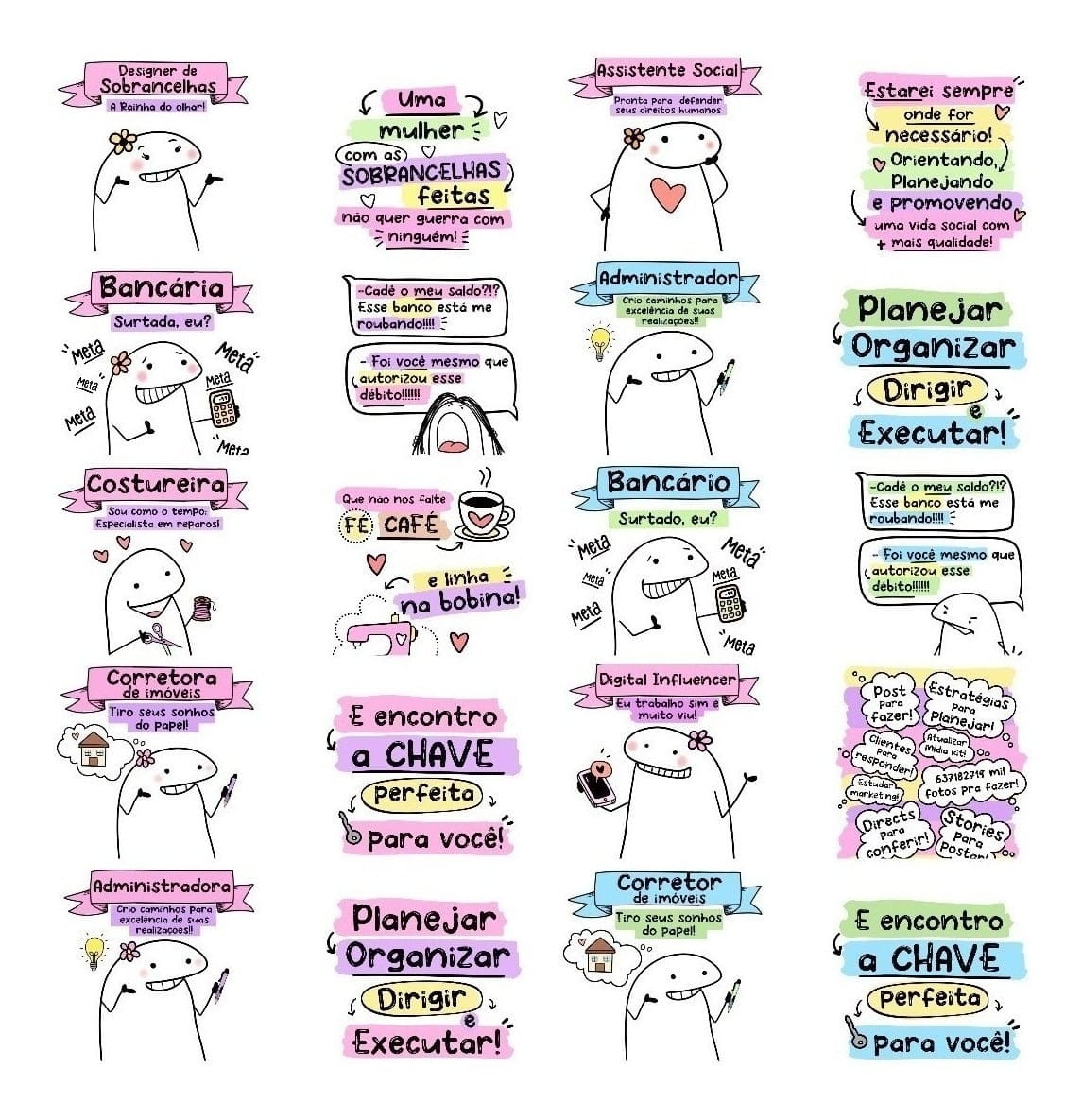 Estampas Flork Canecas: Secretária, Bancária (PNG) 4 Estampas Flork Canecas Secretaria Bancaria Png 2