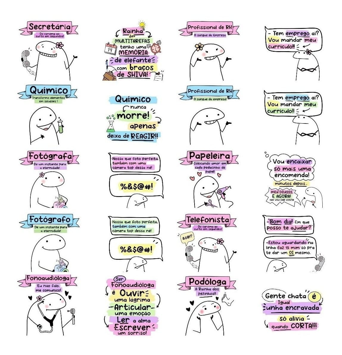 Estampas Flork Canecas: Secretária, Bancária (PNG) 5 Estampas Flork Canecas Secretaria Bancaria Png