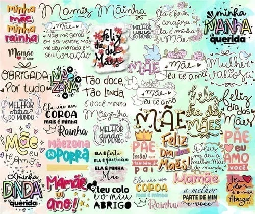 Kit Arquivo Lettering Frases Dia Das Mães Png Fofo Mimo Arte