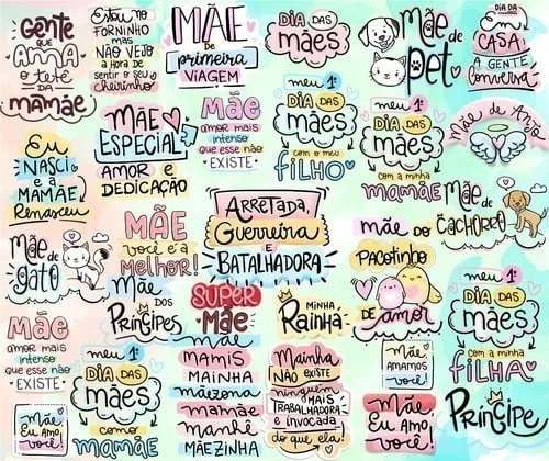 Kit Arquivo Lettering Frases Dia Das Mães Png Fofo Mimo Arte