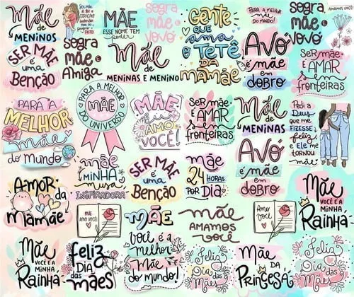 Kit Arquivo Lettering Frases Dia Das Mães Png Fofo Mimo Arte
