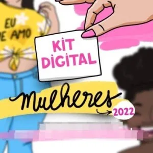 Kit Digital Mulheres Embalagens Tags Mimos Para Montar 27 Mão com unhas rosas segura cartão escrito KIT DIGITAL sobre ilustração.