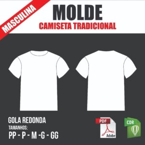 Molde Camiseta Tradicional Masculina, Gola Redonda