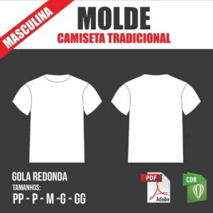 Molde Camiseta Tradicional Masculina, Gola Redonda