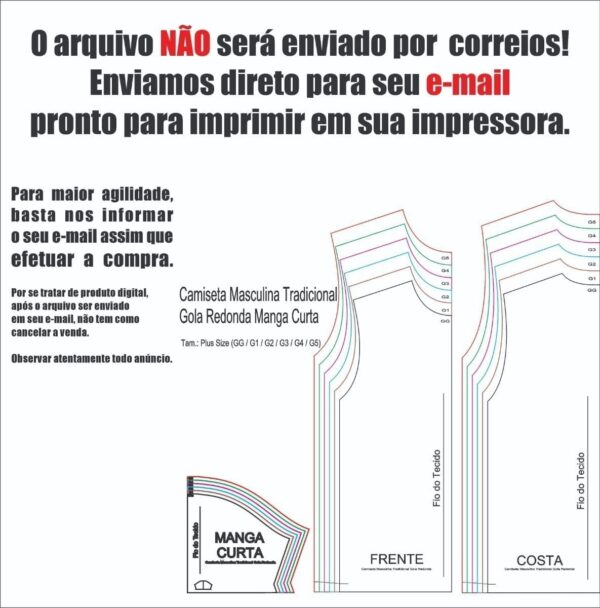 Molde Camiseta Tradicional Masculina, Plus Size