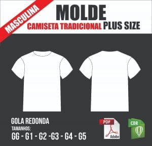 Molde Camiseta Tradicional Masculina, Plus Size