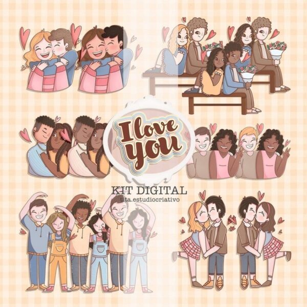 Pack Namorados I Love You Combo Ilustrações Papéis Artes Png