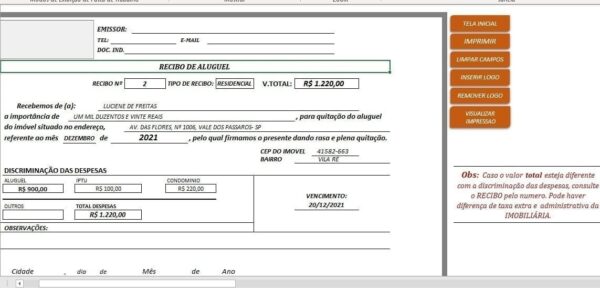 Sistema Controle Imóveis Aluguel Residencial Comercial Excel