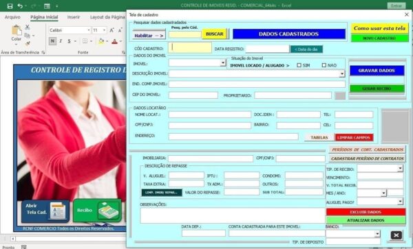 Sistema Controle Imóveis Aluguel Residencial Comercial Excel