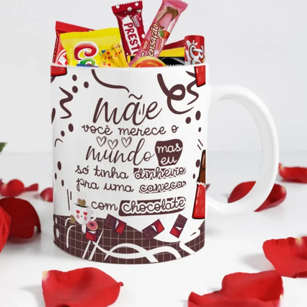 28 Designs Editáveis para Caneca: Dia das Mães com Chocolate