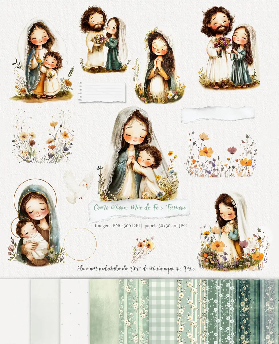 Kit Digital Maria: Aquarela de Fé e Ternura PNG 1 Kit Digital Maria: Aquarela de Fé e Ternura PNG