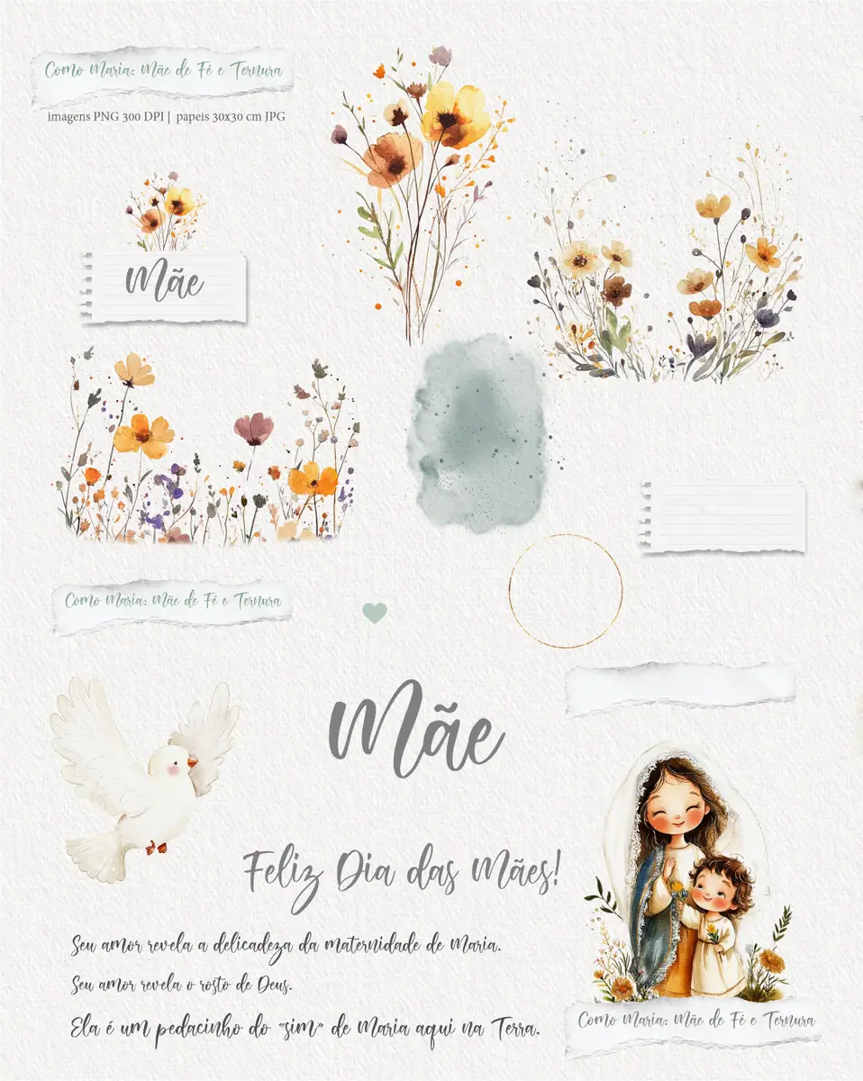 Kit Digital Maria: Aquarela de Fé e Ternura PNG 3 Kit Digital Maria: Aquarela de Fé e Ternura PNG - Imagem 3