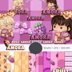 Kit Digital Boneca Cute Frutinhas Amora Aquarela PNG