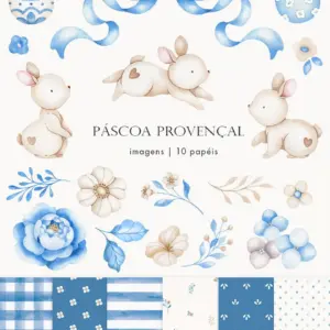 Kit Digital Páscoa Provençal Aquarela PNG Deluxe
