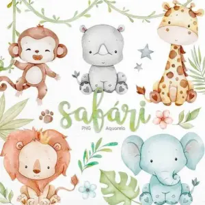 Kit Digital Safari Aquarela em PNG para Festas
