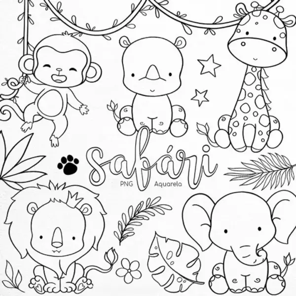 Kit Digital Safari Aquarela em PNG para Festas - Imagem 2