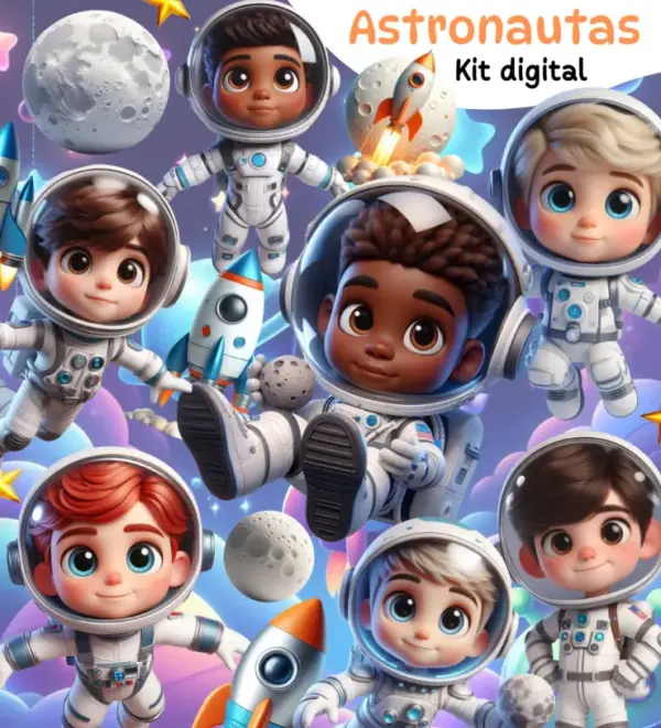 Kit Digital Astronauta 3D - Arte PNG para Festas
