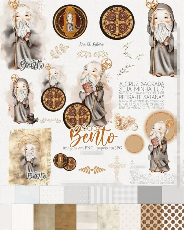 Kit Digital São Bento Aquarelado para Arte Religiosa