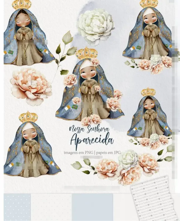 Kit Digital Nossa Senhora Aquarelado para Artesanato