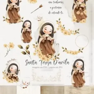 Kit Digital Santa Teresa D'Ávila Aquarelado em PNG