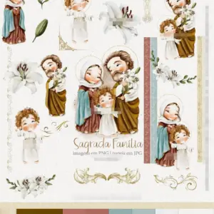 Kit Digital Aquarela da Sagrada Família PNG