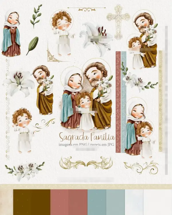 Kit Digital Aquarela da Sagrada Família PNG