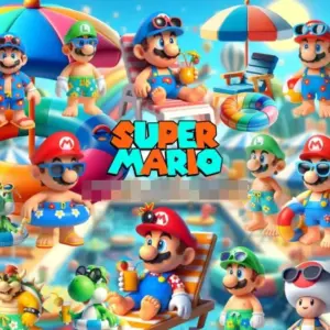 Super Mario Pool Party - Kit Digital Festa 3D PNG
