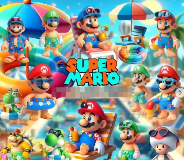 Super Mario Pool Party - Kit Digital Festa 3D PNG