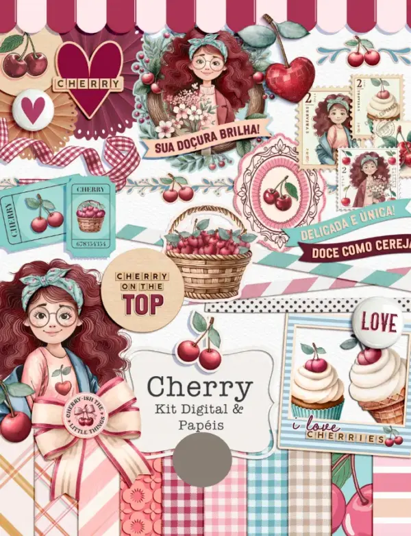 Kit Digital Cherry: Arquivos PNG para Sublimação