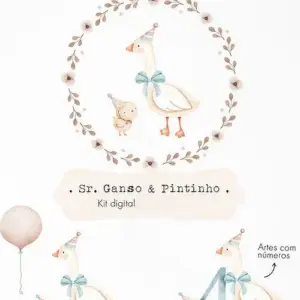 Kit Digital Tema Ganso e Pintinho - Aquarela Numerada