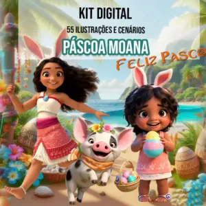 Kit Digital Páscoa Moana e Simea - PNG Temático