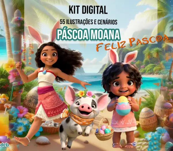Kit Digital Páscoa Moana e Simea - PNG Temático