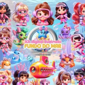 Kit Digital Fundo do Mar Rosa para Artesanato Criativo