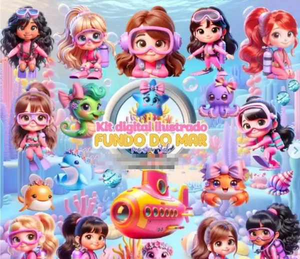 Kit Digital Fundo do Mar Rosa para Artesanato Criativo