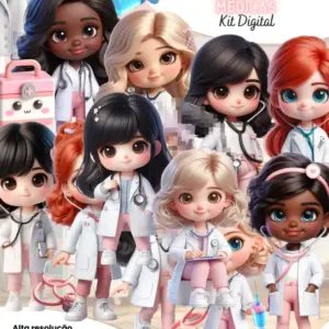 Kit Digital Mascotes Médicas em PNG para Scrapbooking