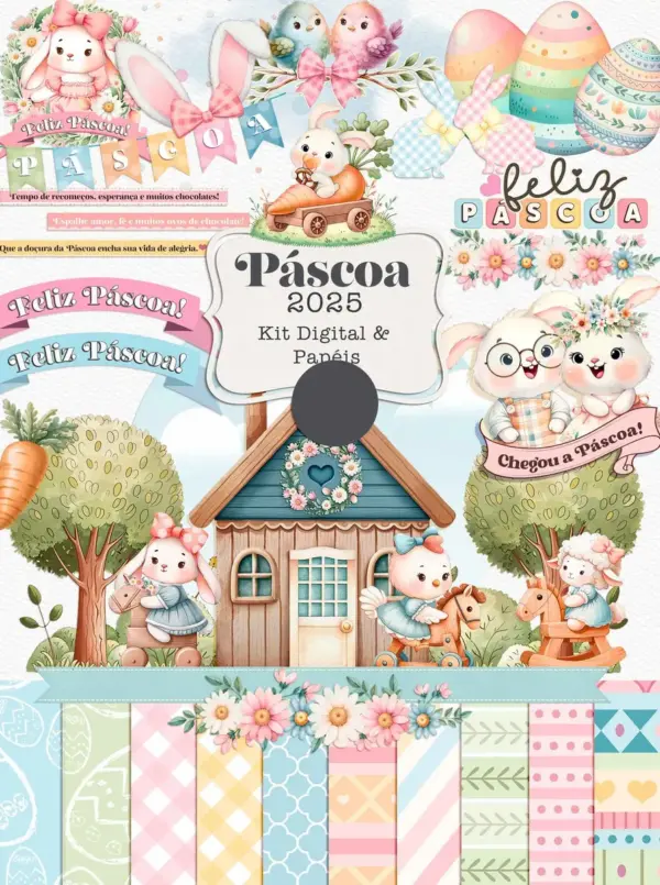 Kit Digital Coelhinhos para Páscoa em PNG Únicos