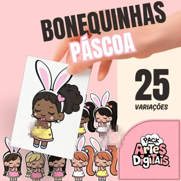 Kit Digital Bonequinhas Pascoa PNG para Scrapbook Personalizado
