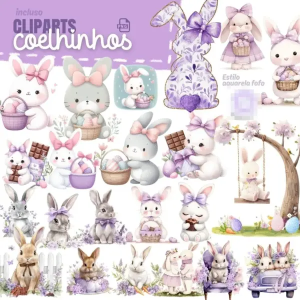 Kit Digital Páscoa Lilás em PNG para Scrapbooking e Paper Crafts - Imagem 2